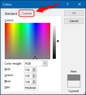 Click the &quot;Custom&quot; tab in the &quot;Colors&quot; menu.