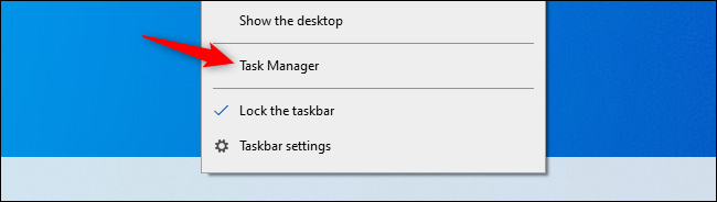 The Task Manager option in the taskbar's context menu.