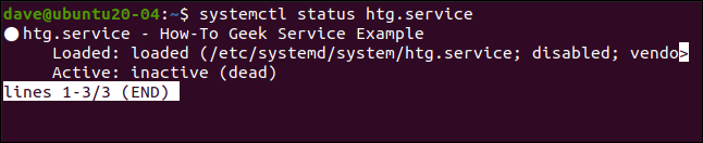 systemctl status htg.service in a terminal window