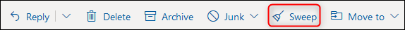 The Outlook toolbar with the &quot;Sweep&quot; button highlighted.