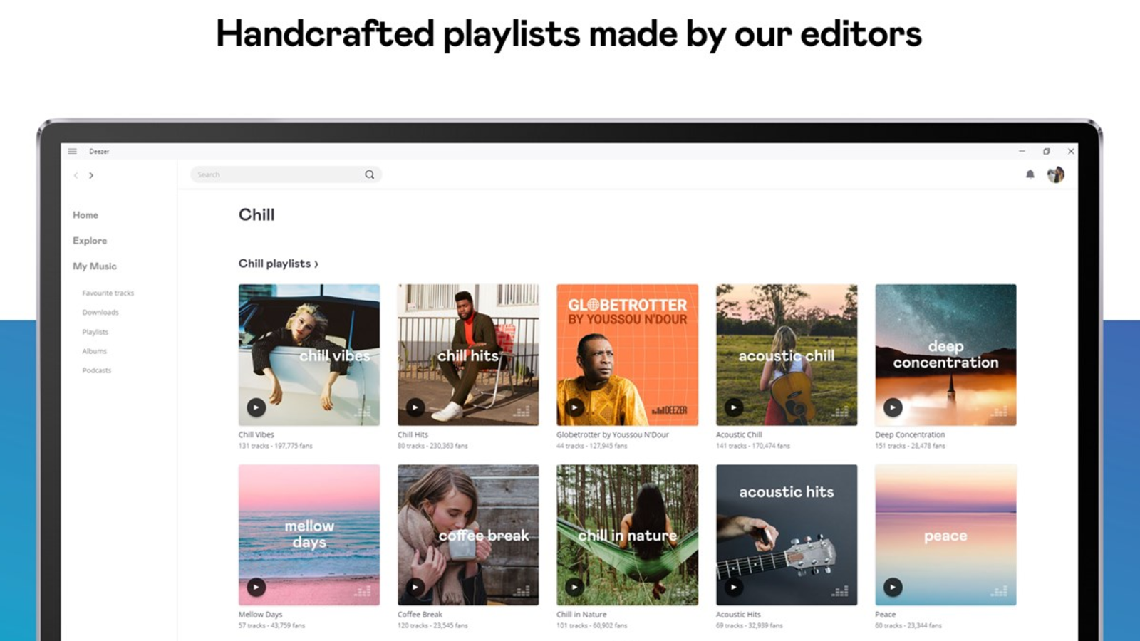 Deezer web player showing curated playlist options