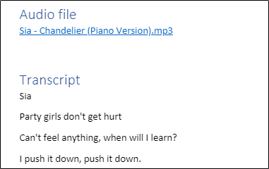 Audio file content in word doc