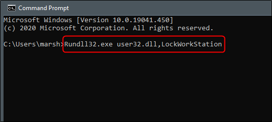 Command for locking your Windows 10 PC