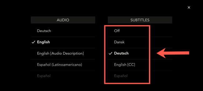 In the Disney+ mobile app, select one of the languages from the "Subtitles" menu. Otherwise, select "Off" to disable them.
