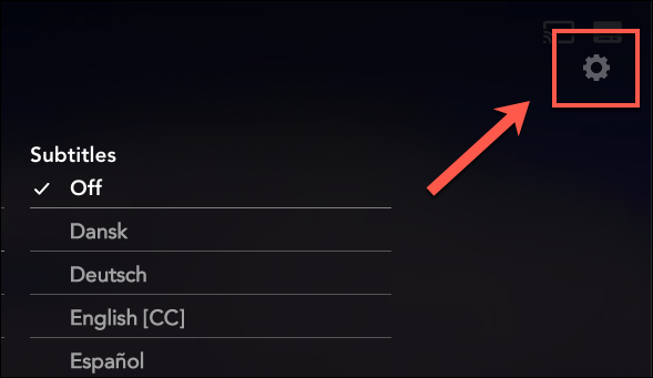 Press the settings cog icon in the audio and subtitles menu to customize your Disney+ subtitles.