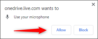 Give permission to onedrive to use your microphone