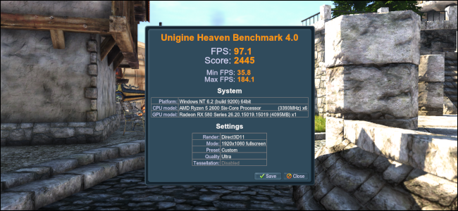 Benchmark results on Unigine Heaven.