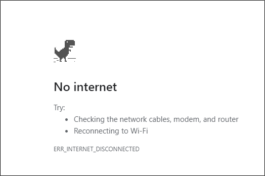 No internet screen in Google Chrome