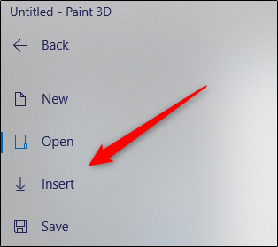 Select insert option in paint 3d