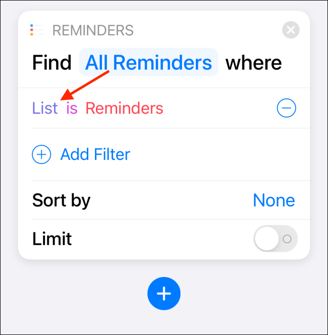 Tap List From Find Reminders Action