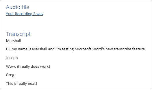 Transcription added to Word doc