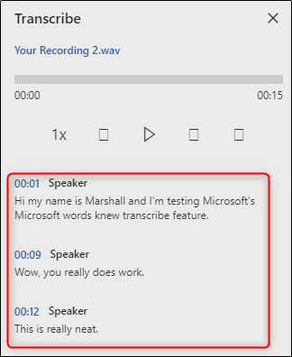Transcription with time stamps