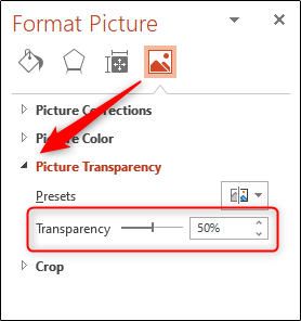 Transparency option for image