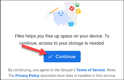 Tap &quot;Continue&quot; to agree to Google's terms and privacy policy.