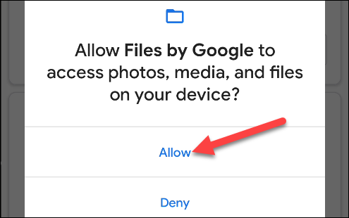 Tap &quot;Allow&quot; to give Google access to your files.