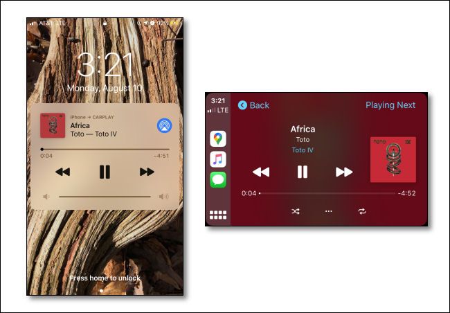 An example pair of screenshots captured on iPhone in CarPlay mode.