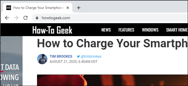 Chrome hiding the full URL of an article on the How-To Geek website.