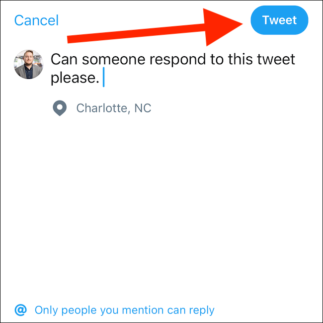Compose a message and then tap the "Tweet" button