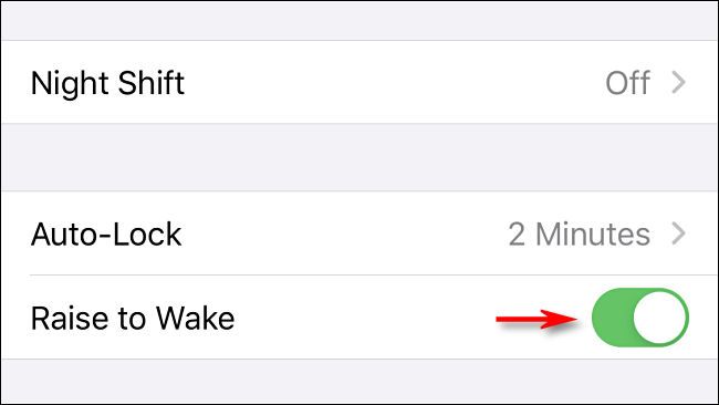 Tap switch beside "Raise to Wake" in iOS Settings on iPhone
