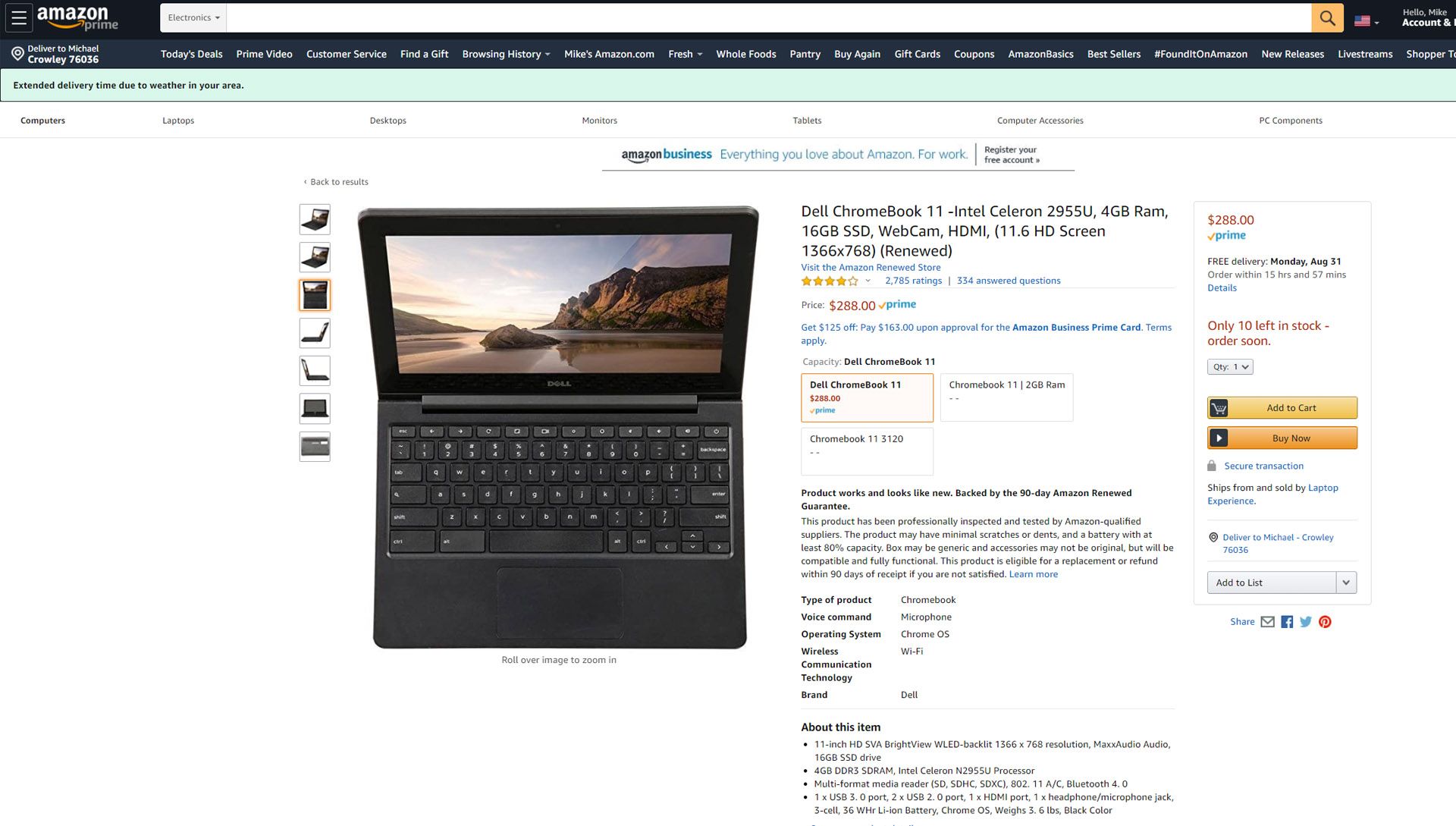 Amazon selling used laptop.