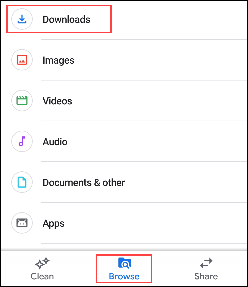 files by google app downloads folder