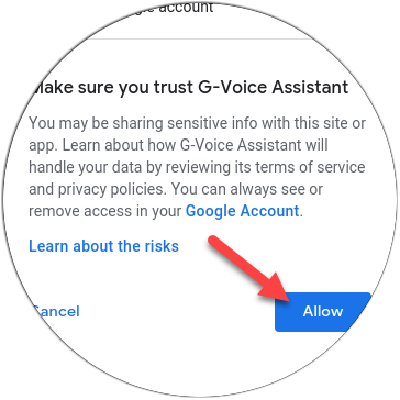 Tap &quot;Allow&quot; to trust G-Voice Assistant.