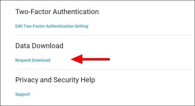 Instagram web request data download option