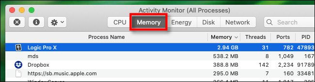 In Activity Monitor on Mac, click the "Memory" tab.