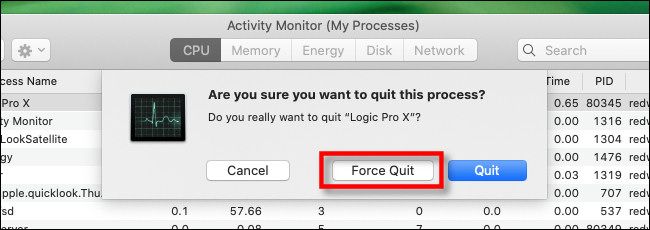 In Activity Monitor on Mac, select "Force Quit."