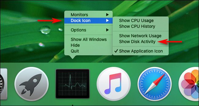 Select "Show Disk Activity" in Mac Activity Monitor Dock Options