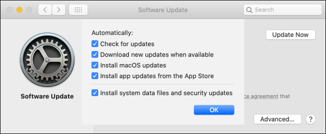 The &quot;Software Update&quot; settings on Mac.