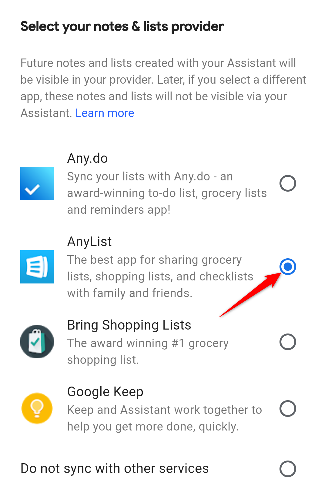 Google Assistant select anylist shopping list