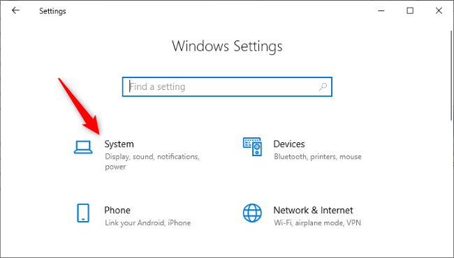 Clicking the &quot;System&quot; icon in Windows 10 Settings.