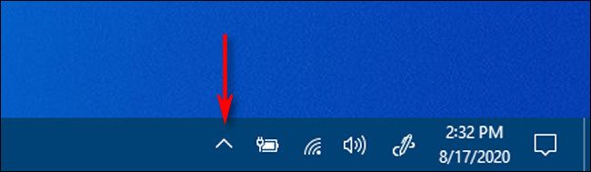 Click the carat-shaped arrow in the taskbar notification area to see hidden icons in Windows 10.