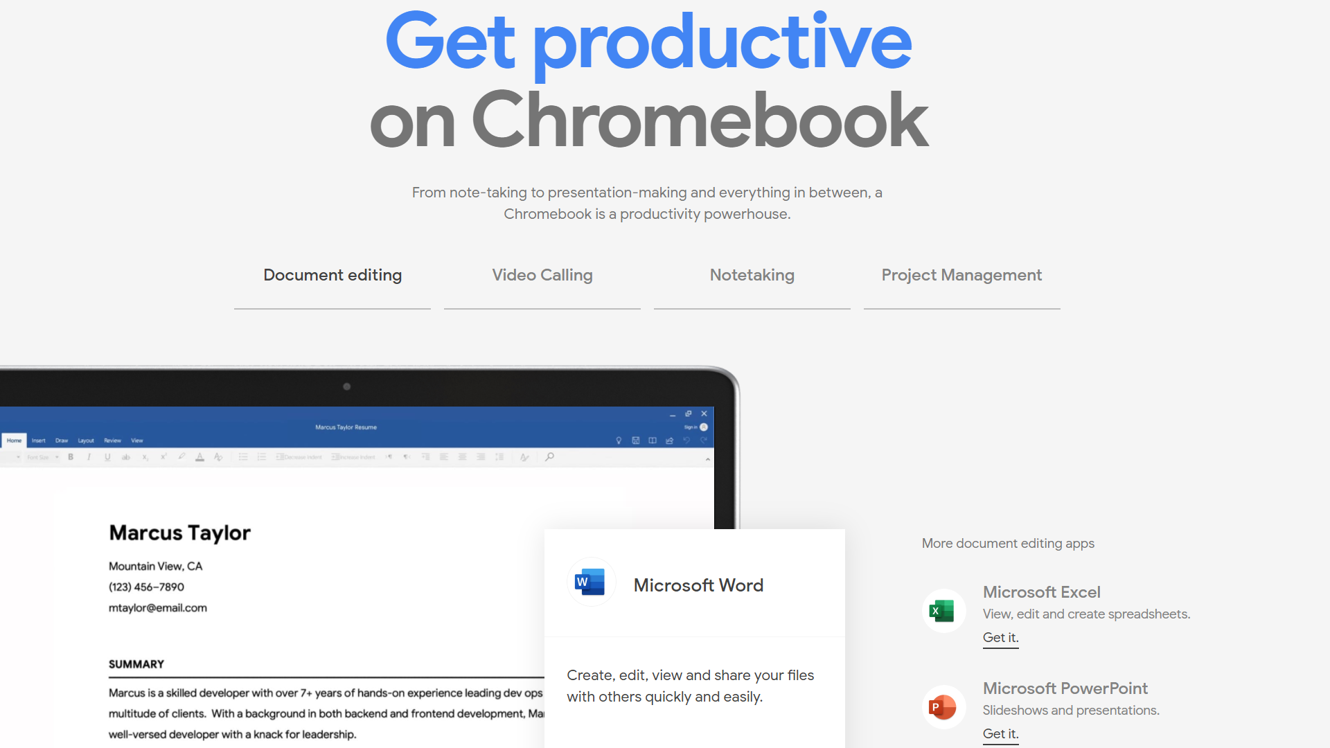 A promo image showing productivity software on Chrome OS