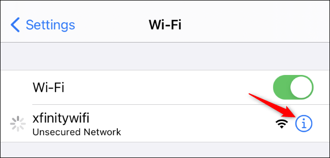 Tap the "i" button to the right of the Wi-Fi network.