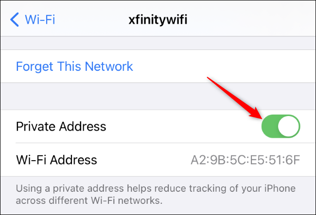 Tap the "Private Address" switch