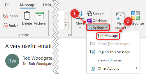 how do i edit a sent message in outlook