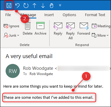 The edited body of an email and the &quot;Save&quot; button.