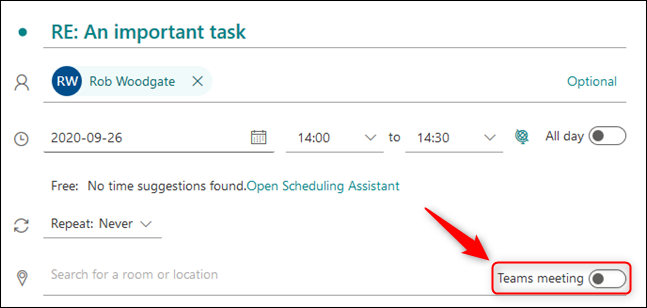 The &quot;Teams meeting&quot; button on the meeting request.