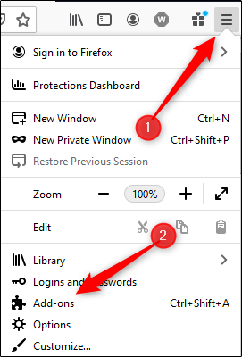 Add-ons options from firefox browser menu
