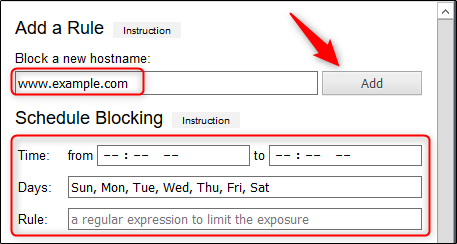 Add rules page for blocking websites