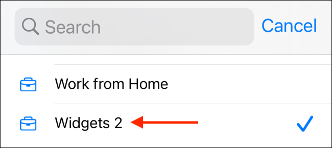 Choose a new folder for the Shortcuts widget