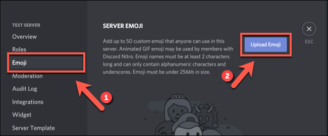 In the "Emoji" tab of Discord's server settings menu, press the "Upload Emoji" button.
