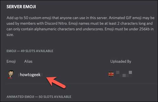 An added custom emoji to a Discord server.