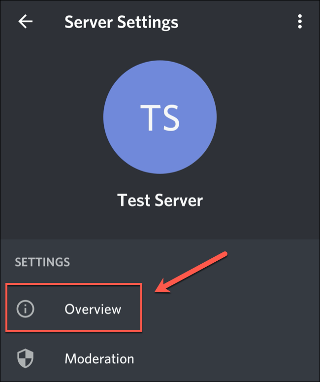 Tap "Overview" in your Discord server settings menu.