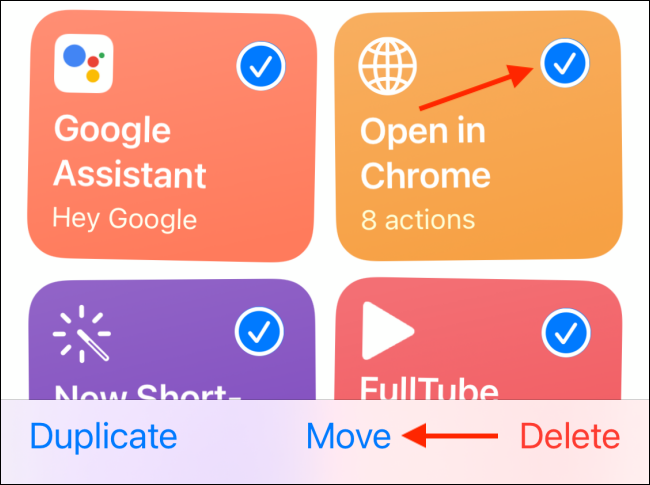 Select shortcuts and tap on Move
