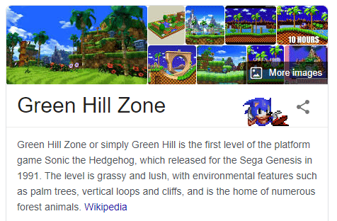 Sonic gif in Google knowledge panel