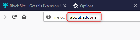 URL for accessing firefox addons