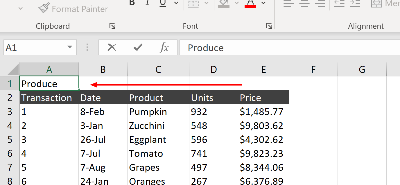 Selecting the A1 cell in Microsoft Excel